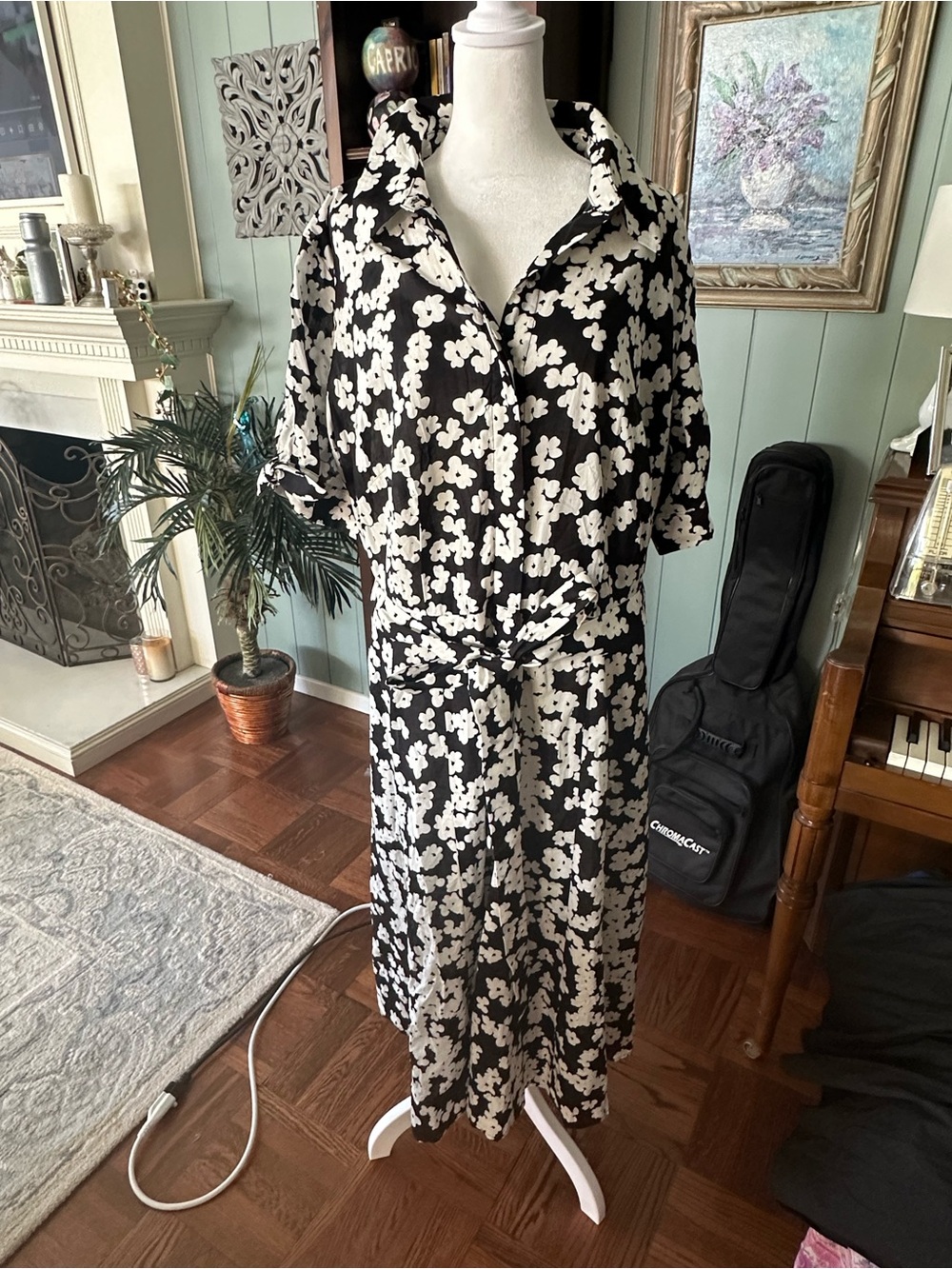 Calvin Klein Cotton Floral Tie-Cuff Shirtdress 100% Cotton